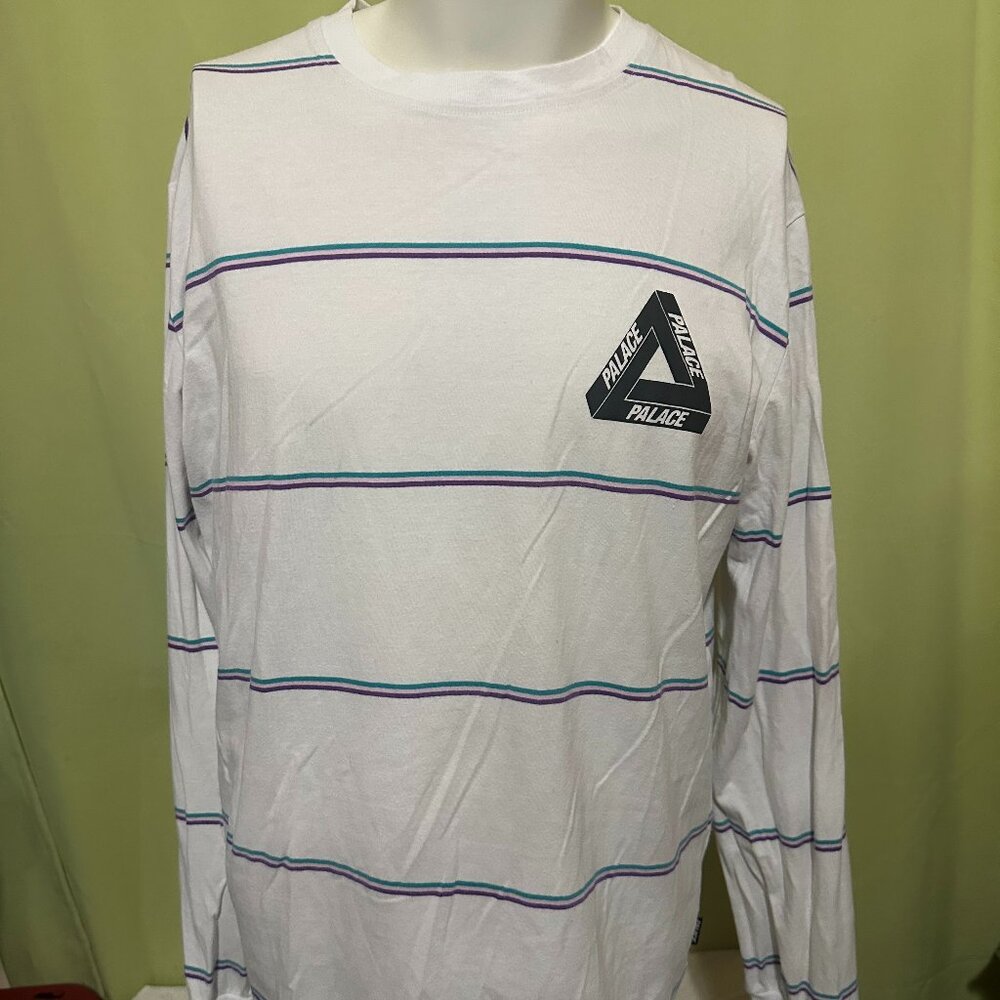 Palace Skateboards Men's White Stripe Long Sleeve Shirt Size Medium Popper Skate